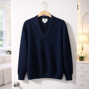✨ IZOD Lacoste V-Neck Knit Sweater Navy Classic Preppy Pullover Size XL